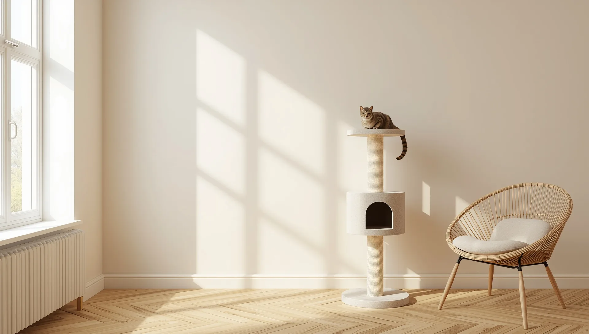 The Sentinel tall cat tree in a bright living room without a cat